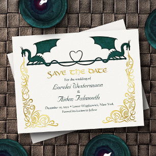 Fantasy Dragon Green Wedding Save the Date Card