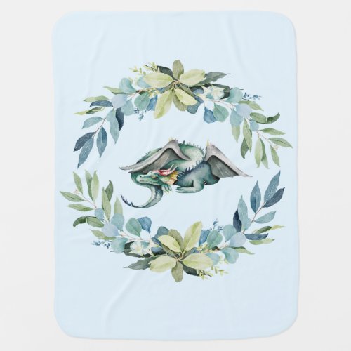 Fantasy Dragon in Eucalyptus Wreath I Love Dragons Baby Blanket