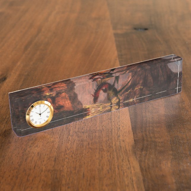 Fantasy dragon in the mountains desk name plate (Side)