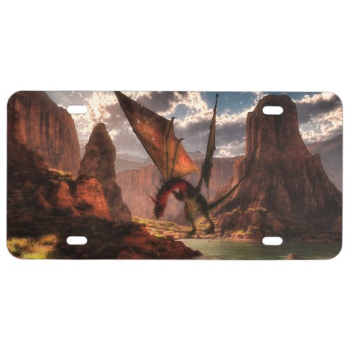 Fantasy dragon in the mountains license plate