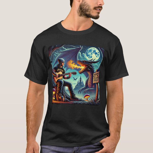 Fantasy Dragon Jam Session – Fire-Breathing Dragon T-Shirt (Front)