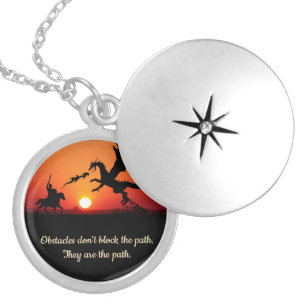 Fantasy Dragon Knight Inspirational Motivational Locket Necklace
