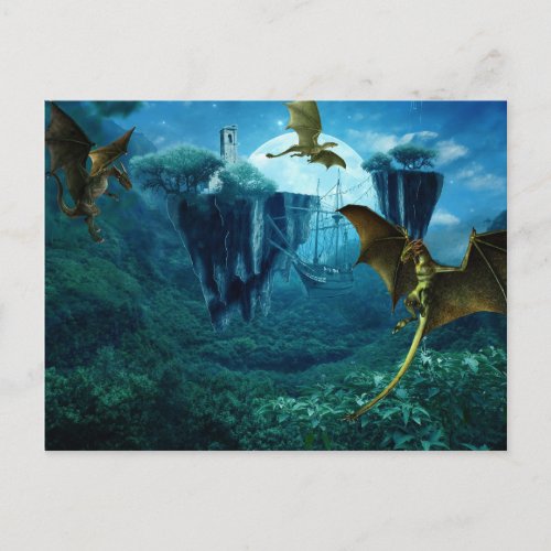 Fantasy Dragon Landscape scene Postcard