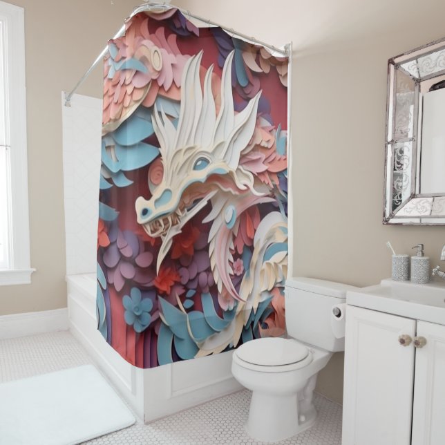 Fantasy Dragon Medieval Abstract Design Unique Shower Curtain (In Situ)