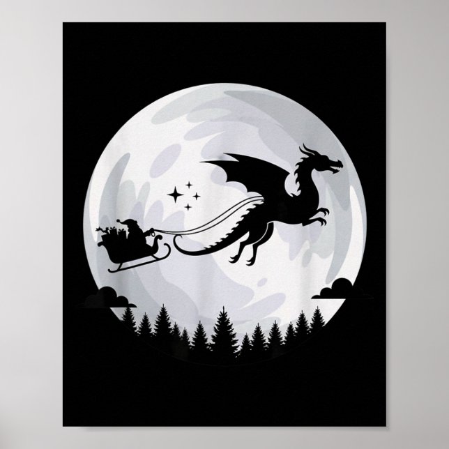 Fantasy Dragon Moon Sleigh, Santa Pulled By Dragon Poster (Front)