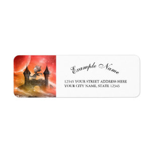 Fantasy, dragon on the castle label