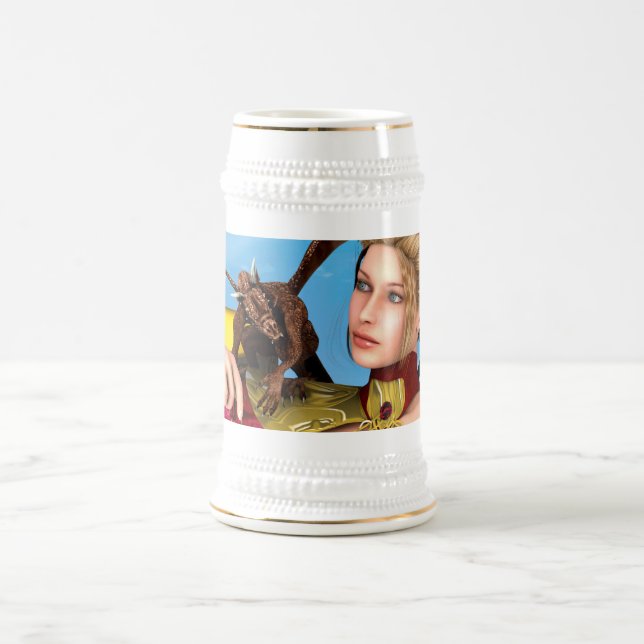 Fantasy Dragon Princess Digital Art Beer Stein (Center)