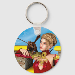 Fantasy Dragon Princess Digital Art Keychain