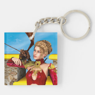 Fantasy Dragon Princess Digital Art Keychain