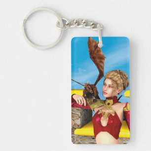 Fantasy Dragon Princess Digital Art Keychain