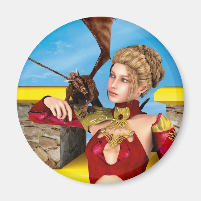 Fantasy Dragon Princess Digital Art Magnet (Front)