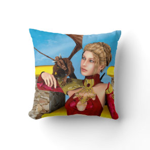Fantasy Dragon Princess Digital Art Throw Pillow