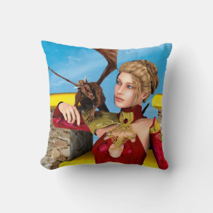 Fantasy Dragon Princess Digital Art Throw Pillow