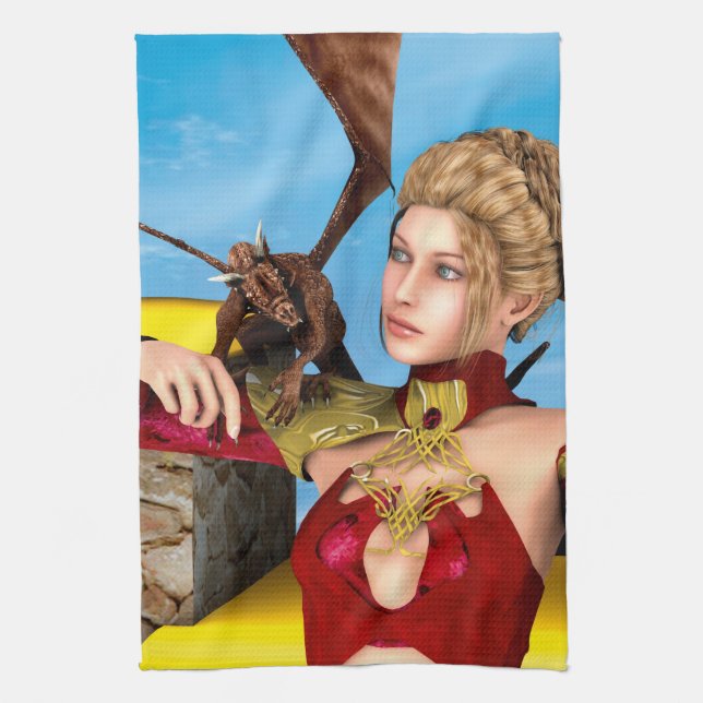Fantasy Dragon Princess Digital Art Towel (Vertical)