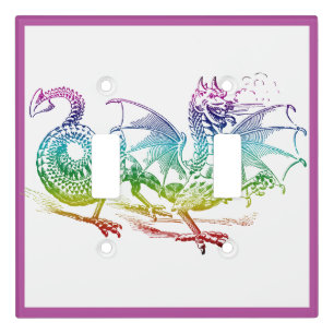 Fantasy Dragon Rainbow Colors Illustration Artwork Light Switch Cover