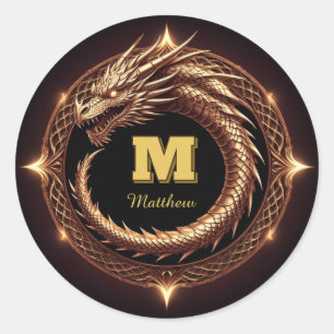 🐉 Fantasy Dragon Ring Frame Custom Initial Badge Classic Round Sticker