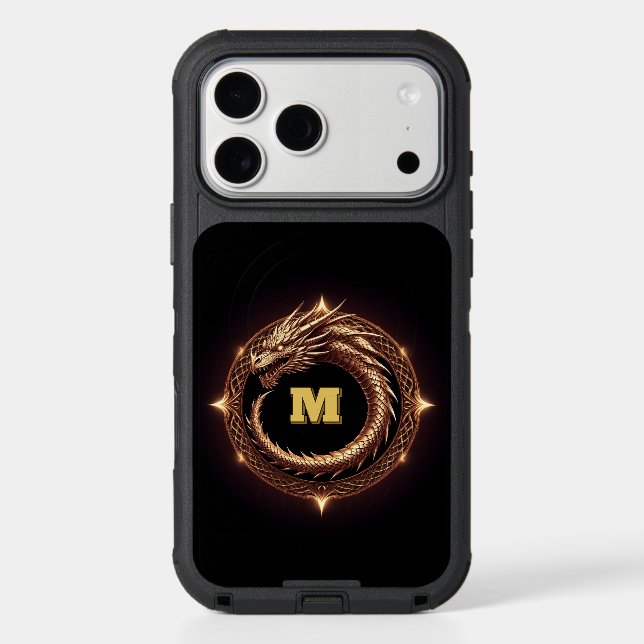 🐉 Fantasy Dragon Ring Frame Custom Initial Badge  Otterbox iPhone Case (Back)