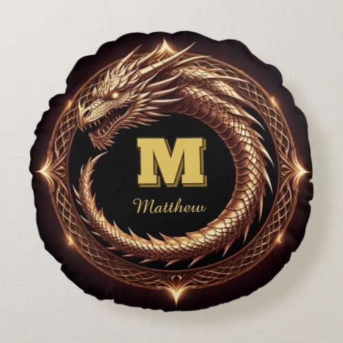  Fantasy Dragon Ring Frame Custom Initial Badge Round Pillow