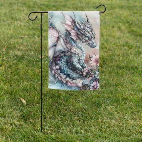 Fantasy Dragon Surrounded by flowers Garden Flag