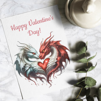 Fantasy Dragon Sweethearts Heart Valentine Holiday Card