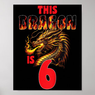 Fantasy Dragon Theme For Kids Turning 6 Birthday Poster