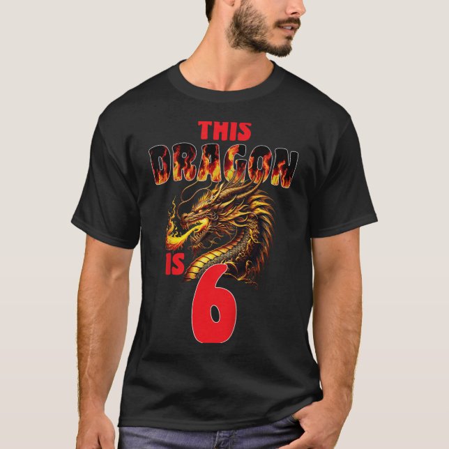 Fantasy Dragon Theme For Kids Turning 6 Birthday  T-Shirt (Front)
