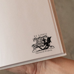 Fantasy Dragon Warrior, Vintage Ex Libris Book Rubber Stamp