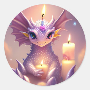 Fantasy Dragon with Birthday Candles Classic Round Sticker