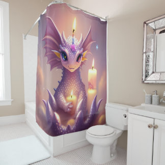Fantasy Dragon with Birthday Candles Shower Curtain