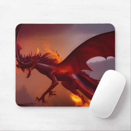 Fantasy Dragon With Flames Mouse Pad