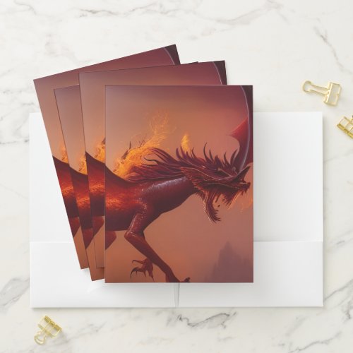 Fantasy Dragon With Flames Pocket Folder
