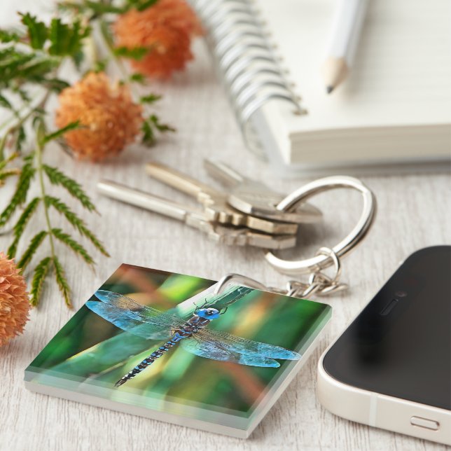 Fantasy Dragonfly In Turquoise and Black Keychain (Front Right)