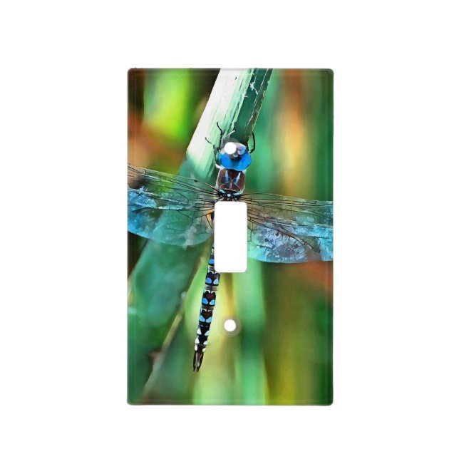 Fantasy Dragonfly In Turquoise and Black Light Switch Cover (Front)