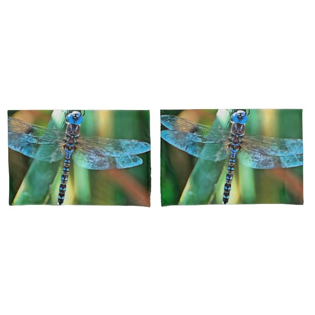 Fantasy Dragonfly In Turquoise and Black Pillow Case (Front-Set)