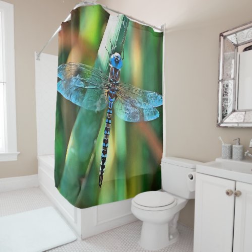 Fantasy Dragonfly In Turquoise and Black Shower Curtain