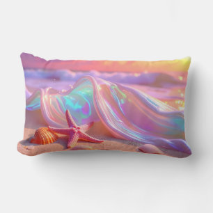 Fantasy Dream Beach With Beautiful Pink Starfish Lumbar Pillow