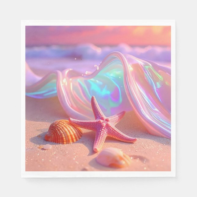 Fantasy Dream Beach With Beautiful Pink Starfish  Napkins (Front)