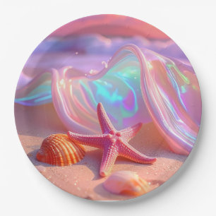 Fantasy Dream Beach With Beautiful Pink Starfish Paper Plates