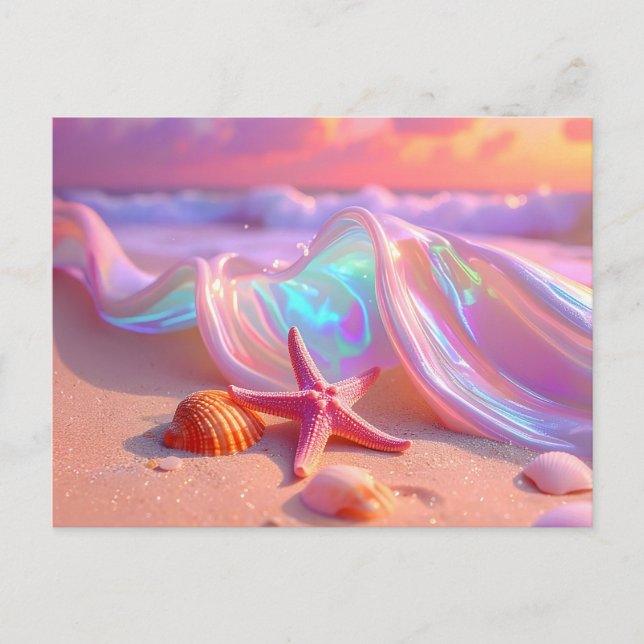 Fantasy Dream Beach With Beautiful Pink Starfish  Postcard (Front)