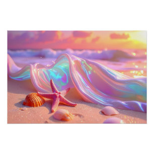 Fantasy Dream Beach With Beautiful Pink Starfish Poster