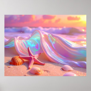 Fantasy Dream Beach With Beautiful Pink Starfish Poster