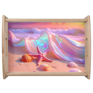 Fantasy Dream Beach With Beautiful Pink Starfish Serving Tray
