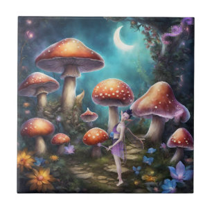 Fantasy Dream World Fairy and Mushrooms Ceramic Tile