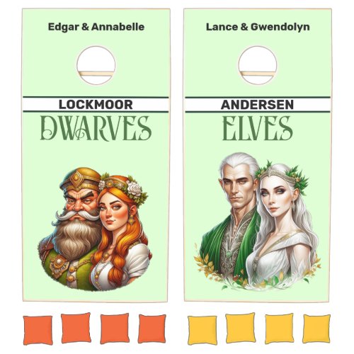 Fantasy Dwarf and Elf Wedding  Cornhole Set