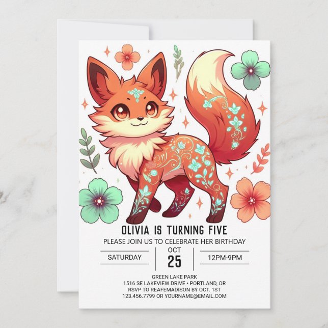 Fantasy Editable Fox Digital Birthday Invitation (Front)