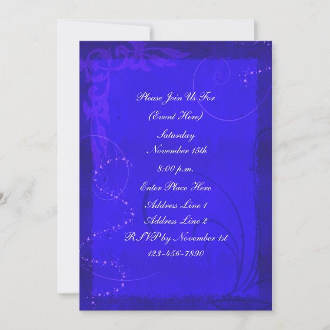 Fantasy Electric Blue Swirl Design Party Invitation (Front)