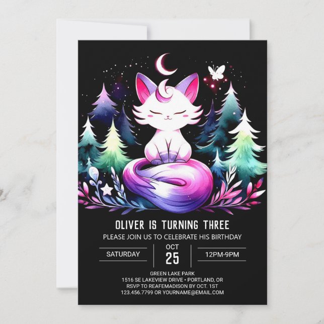Fantasy Elegant Cat Birthday Invitation (Front)