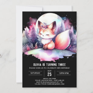 Fantasy Elegant Fox Birthday digital Invitation