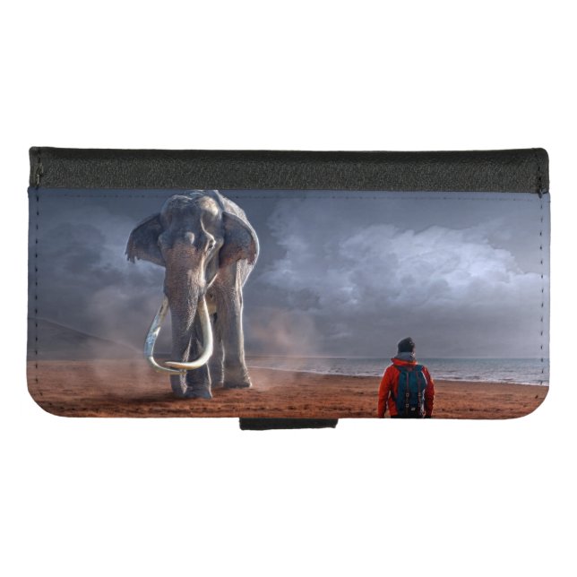 Fantasy Elephant and Man iPhone Wallet Case (Front (Horizontal))