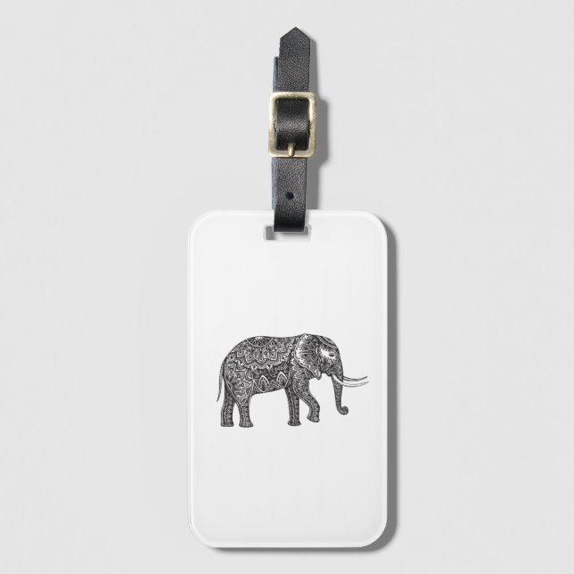 Fantasy Elephant Doodle Luggage Tag (Front Vertical)